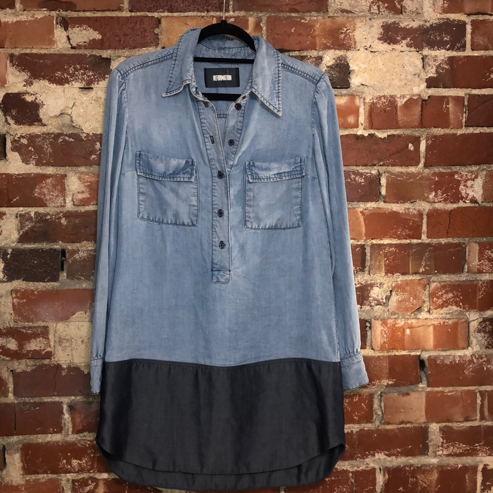 Reformation - two toned, long sleeve, Jean dress.